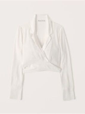 Abercrombie Long-sleeve Cropped Wrap Blazer Top in White